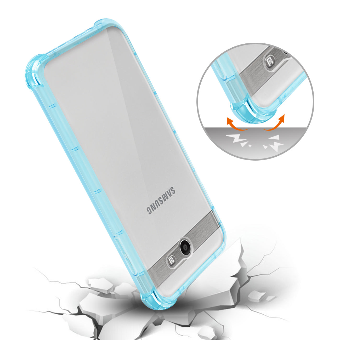 Case Bumper Air Cushion Protection Samsung Galaxy J7 V (2017) Clear Navy Color