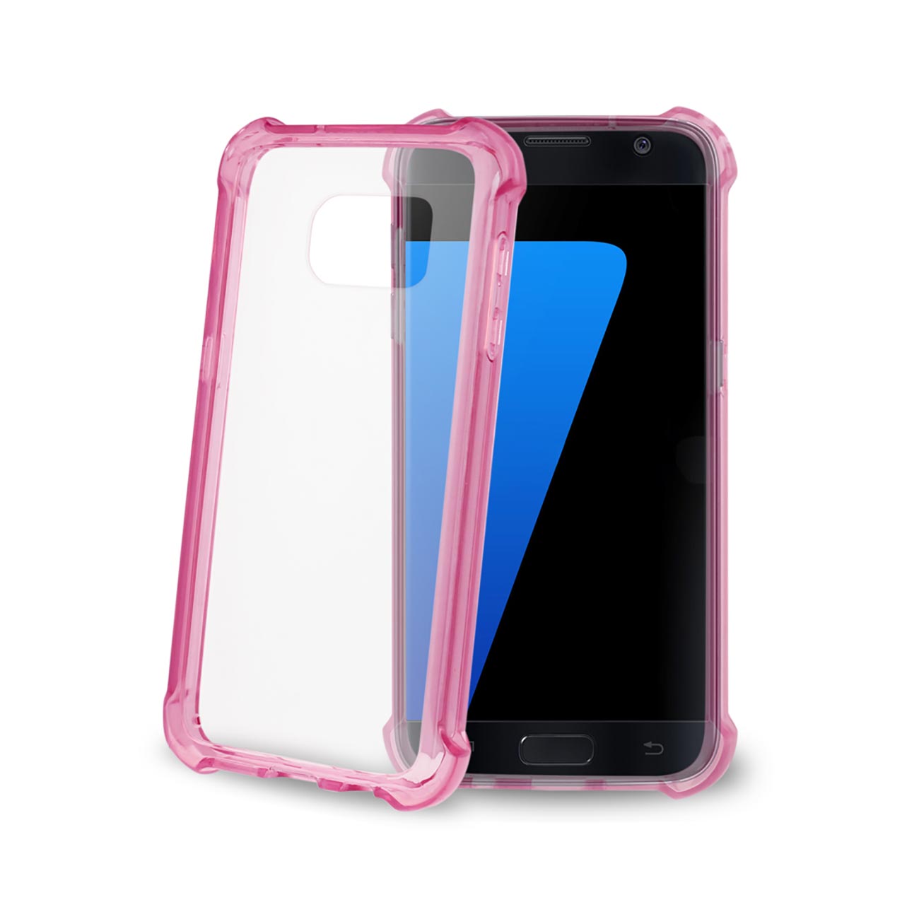 Samsung Galaxy S7 Clear Bumper Case With Air Cushion Protection In Clear Hot Pink