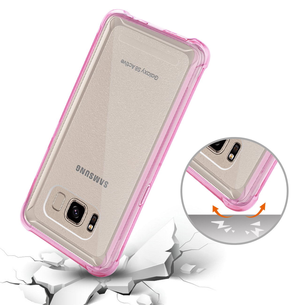 Case Bumper Air Cushion Protection Samsung Galaxy S8 Active Clear Hot Pink Color