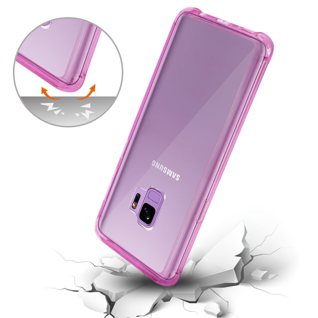 Case Bumper Clear With Air Cushion Protection Samsung Galaxy S9 Clear Hot Pink Color