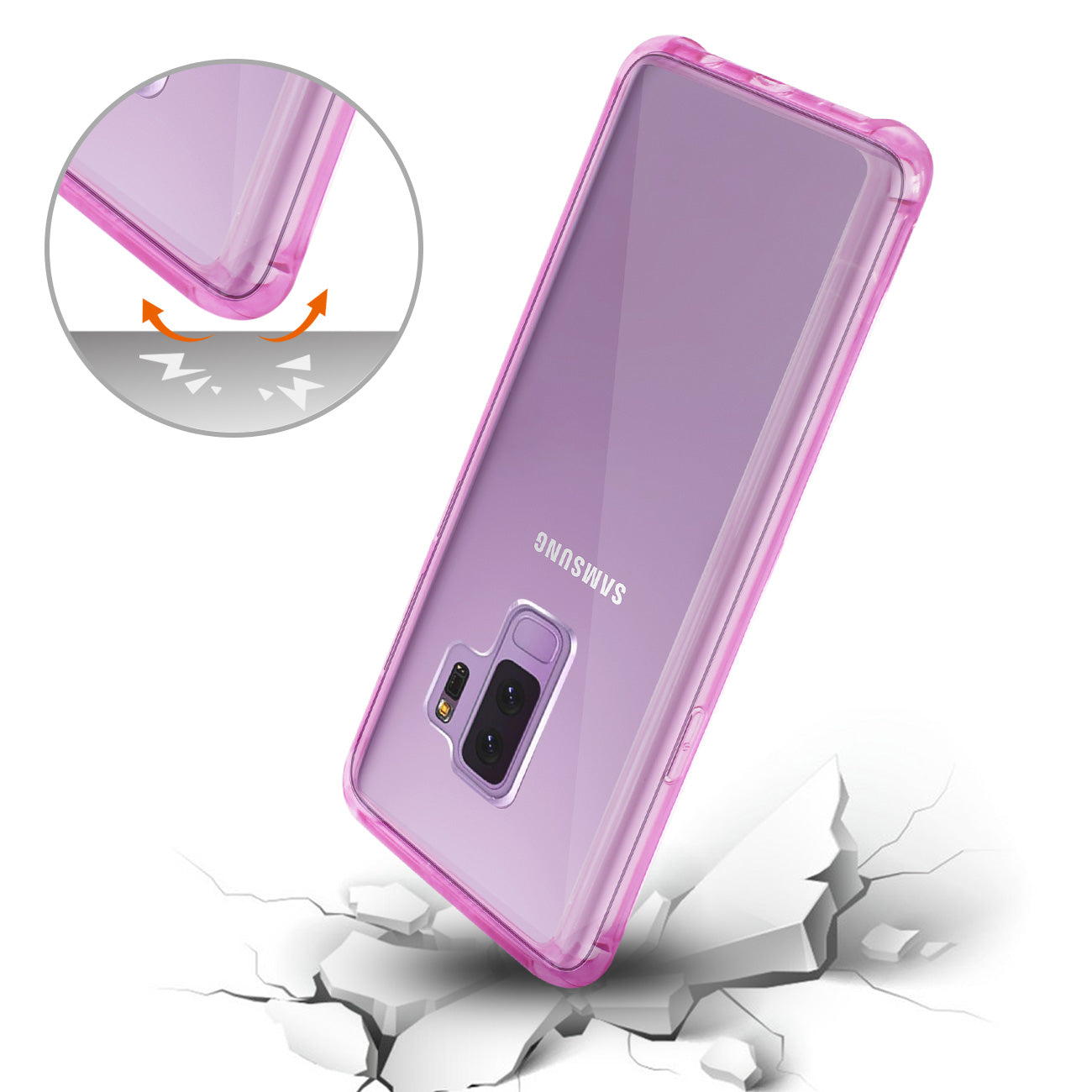 Samsung Galaxy S9 Plus Clear Bumper Case With Air Cushion Protection In Clear Hot Pink