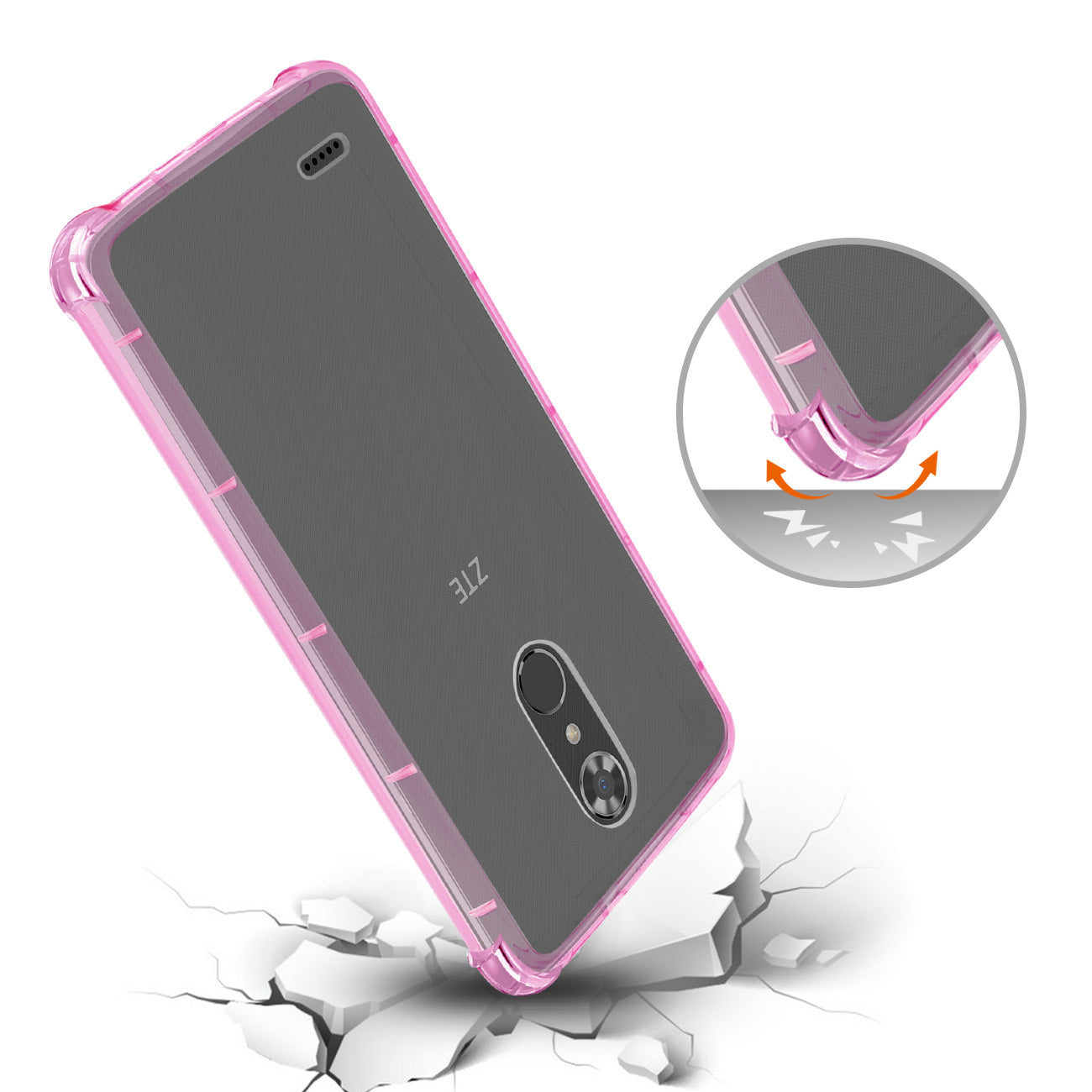 Case Clear Bumper Air Cushion Protection ZTE Max Xl/ N9560 Clear Hot Pink Color