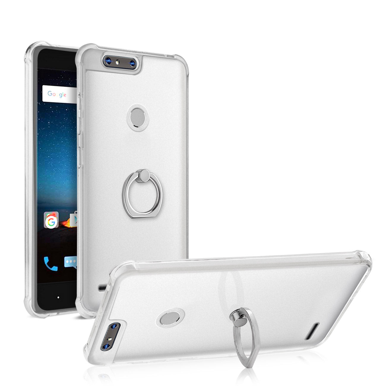 Zte  Sequoia Transparent Air Cushion Protector Bumper Case With Ring Holder In Clear