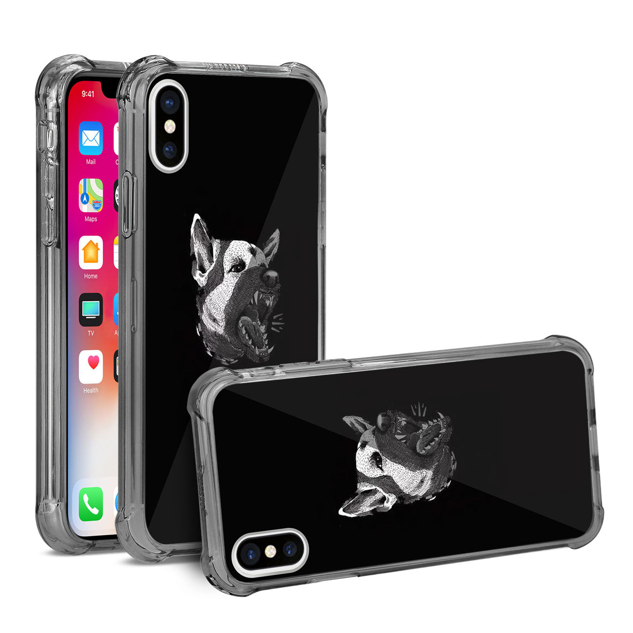 iPhone X/iPhone XS Roaring Wolf Design Air Cushion Case In Black
