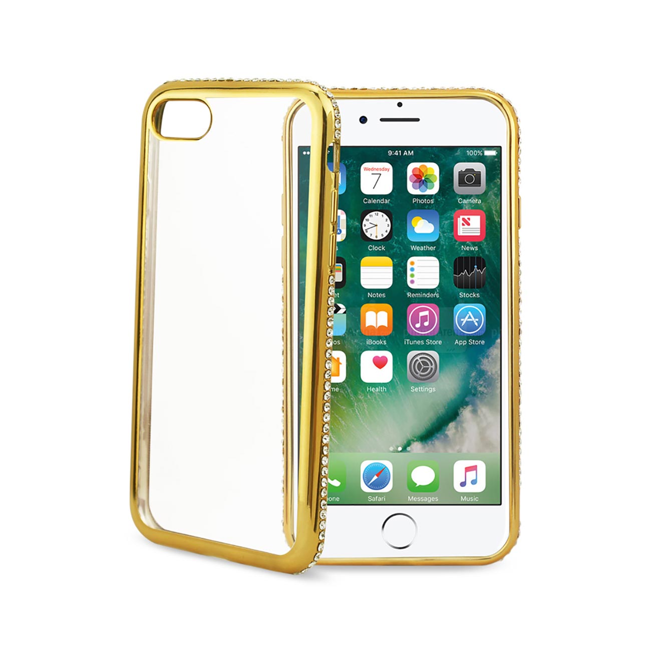 iPhone 7/8/SE2 Soft TPU Slim Clear Case With Diamond Frames In Gold