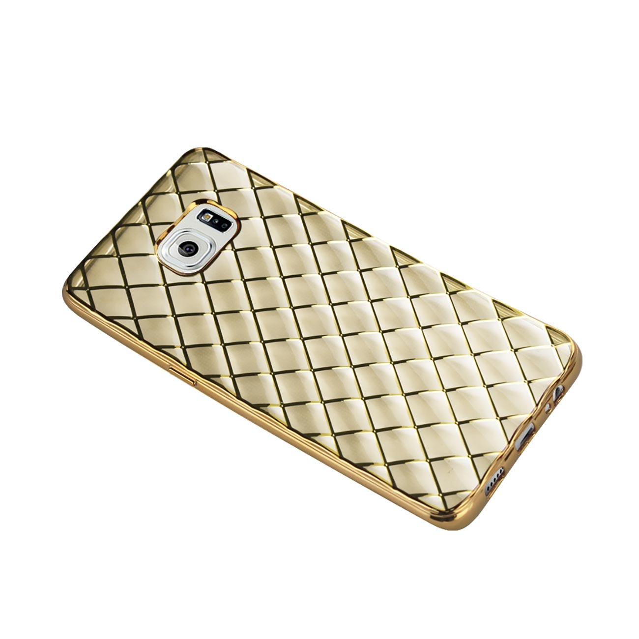 Samsung Galaxy S6 Edge Plus Flexible 3D Rhombus Pattern TPU Case With Shiny Frame In Gold