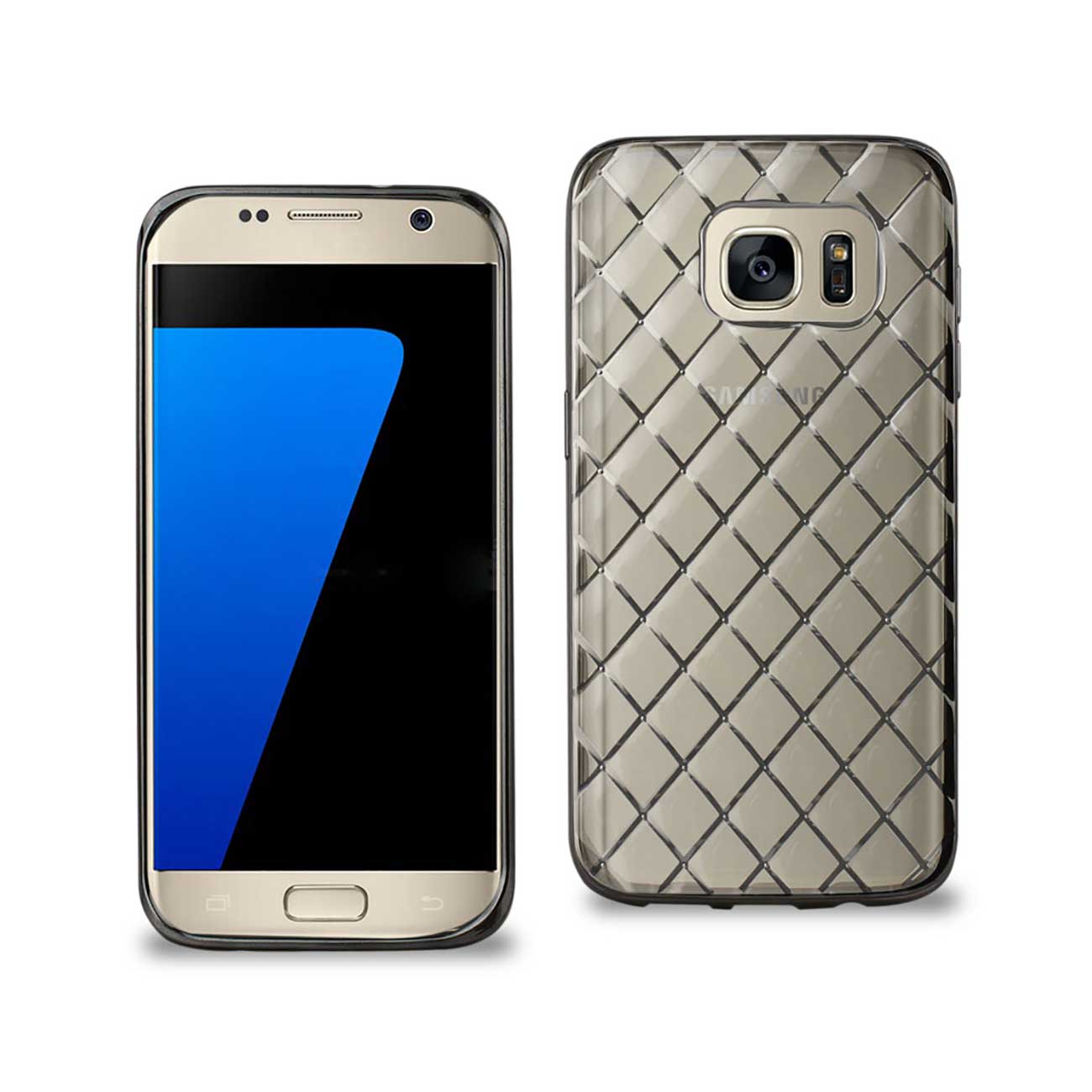 Samsung Galaxy S7 Flexible 3D Rhombus Pattern TPU Case With Shiny Frame In Clear