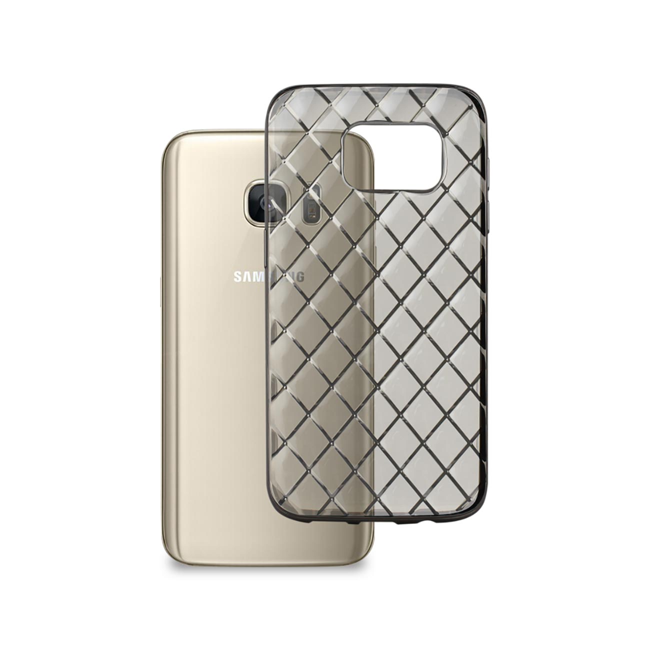 Samsung Galaxy S7 Flexible 3D Rhombus Pattern TPU Case With Shiny Frame In Clear