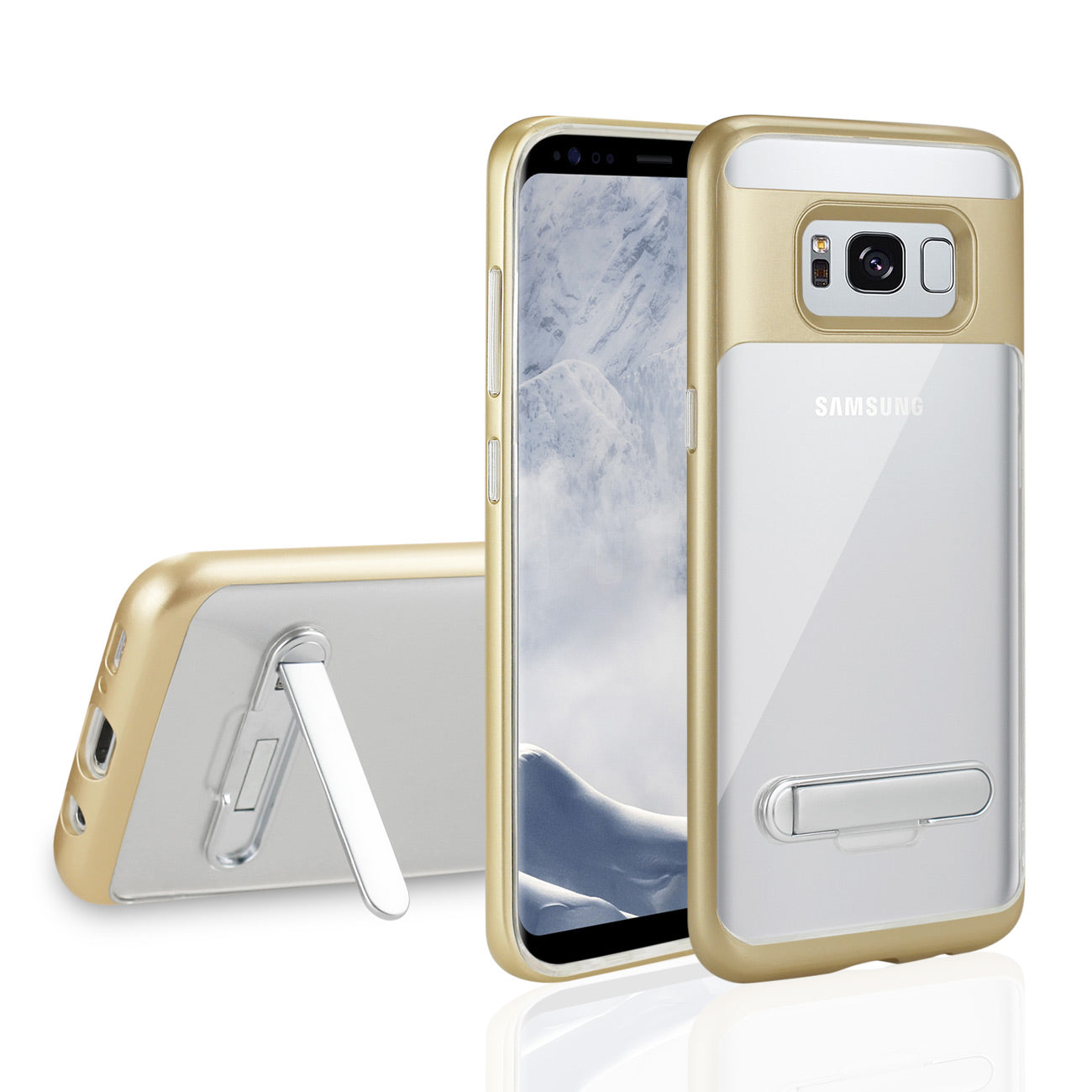 Case Bumper Kickstand Transparent Samsung Galaxy S8 Edge/ S8 Plus Clear Gold Color