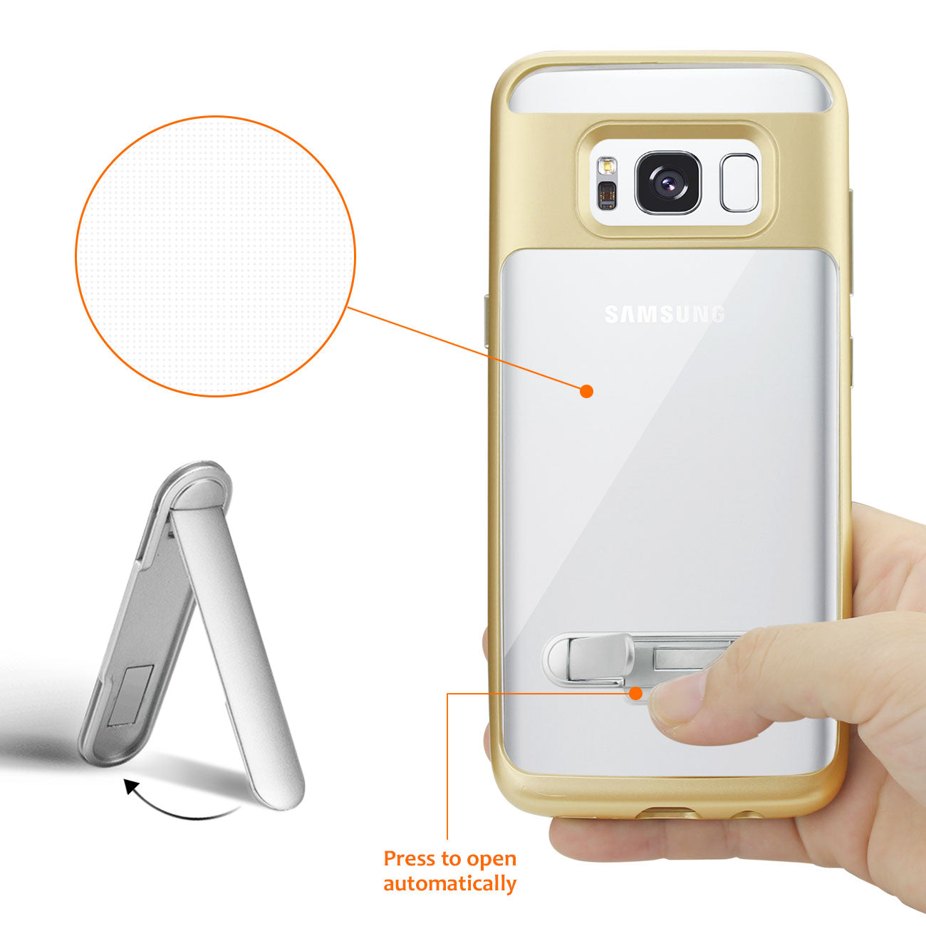 Case Bumper Kickstand Matte Inner Finish Samsung Galaxy S8 Clear Gold Color