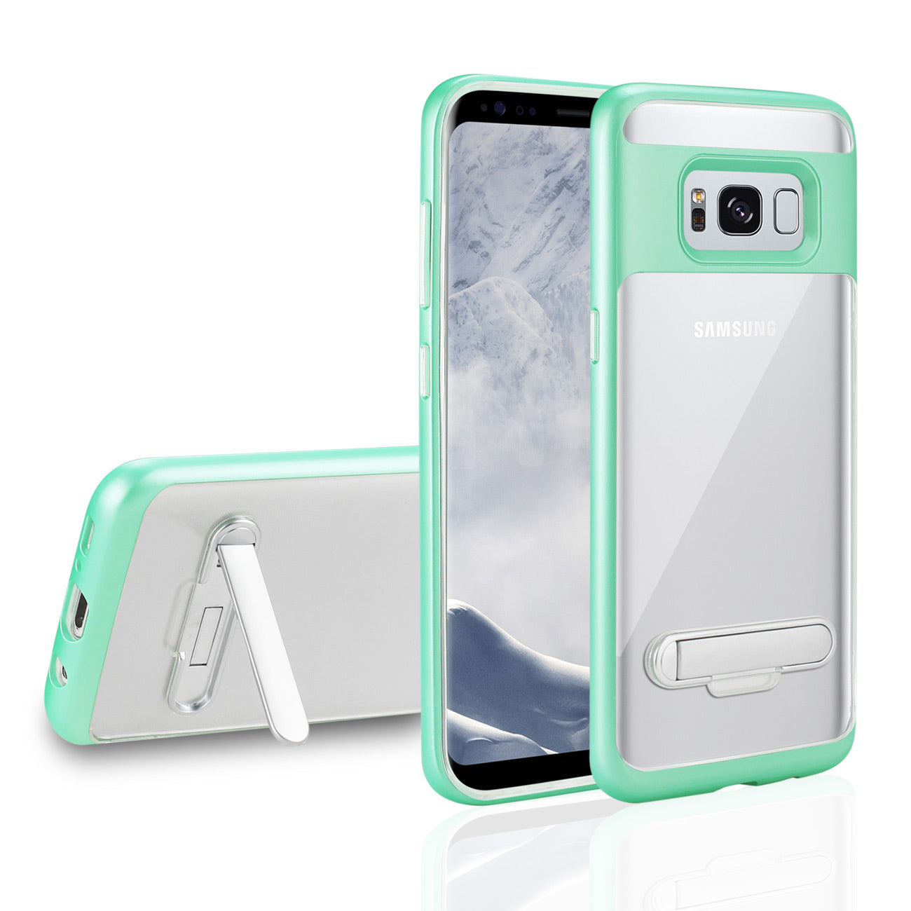 Case Bumper Kickstand Matte Inner Finish Samsung Galaxy S8 Clear Green Color