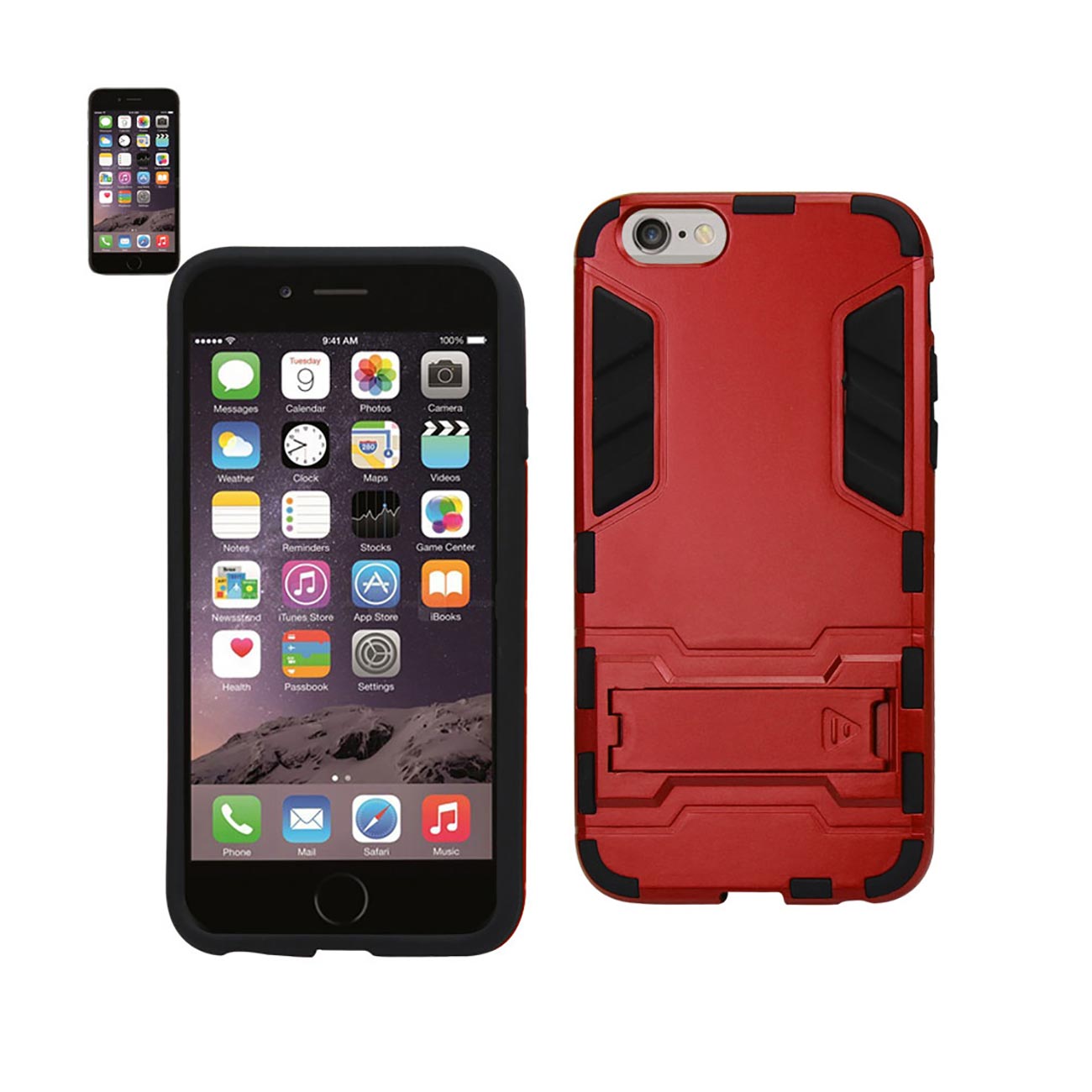 iPhone 6 Plus Hybrid Metallic Case With Kickstand In Black Red