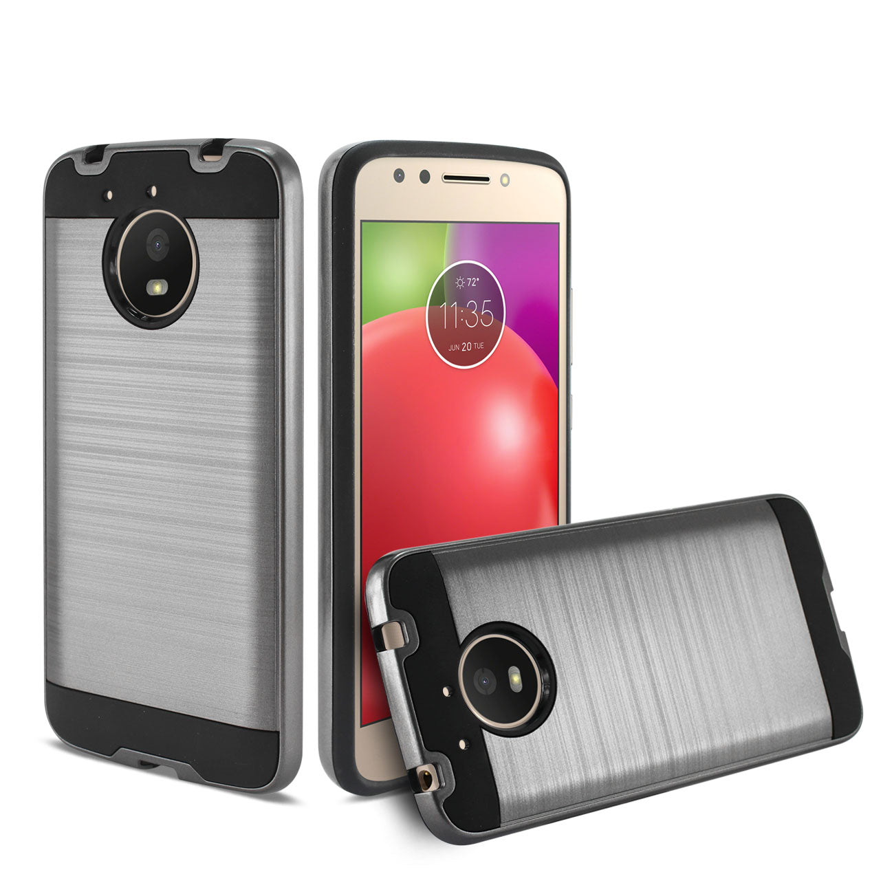 Case Hybrid Brushed Metal Texture Motorola Moto E4 Plus Gray Color