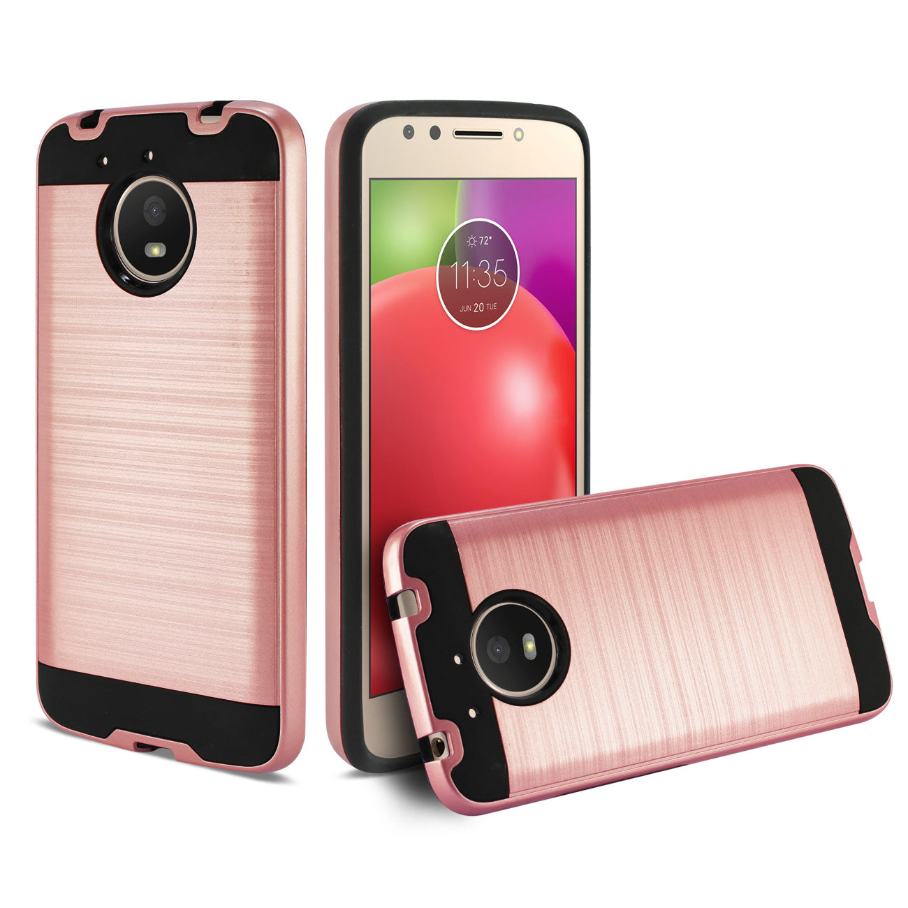 Case Hybrid Brushed Metal Texture Motorola Moto E4 Plus Rose Gold Color