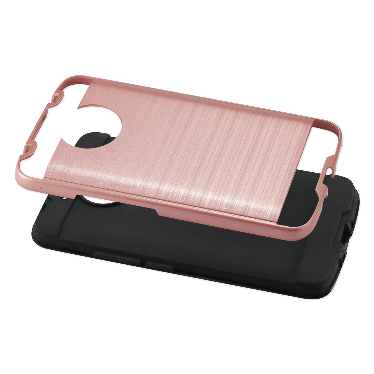 Case Hybrid Brushed Metal Texture Motorola Moto E4 Plus Rose Gold Color