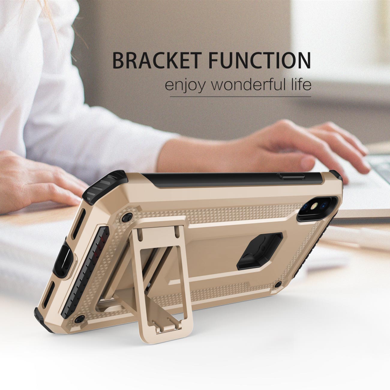Case With Kickstand Apple iPhone XS Gold Color