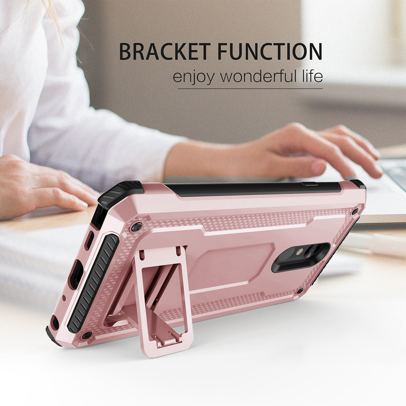 LG STYLO 4 Case With Kickstand In Rose Gold