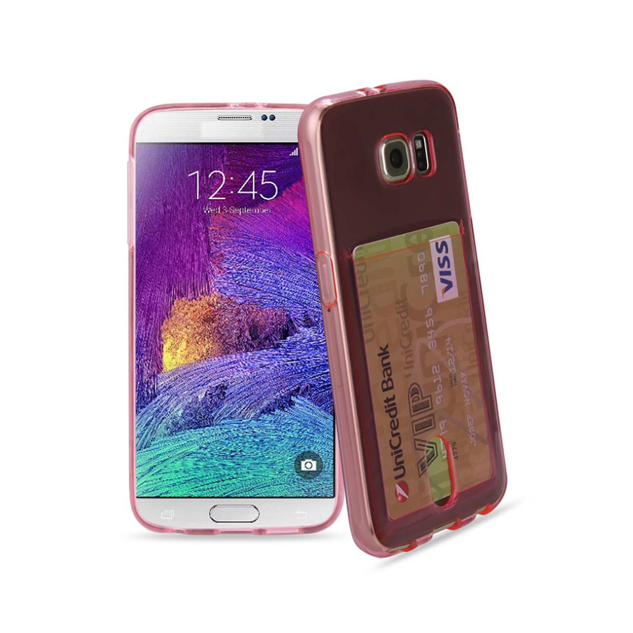 Samsung Galaxy Note 5Reiko Semi Clear Case With Card Holder In Clear Hot Pink