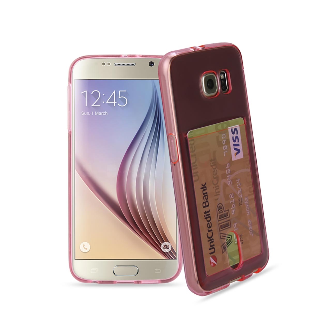 Samsung Galaxy S6Reiko Semi Clear Case With Card Holder In Clear Hot Pink