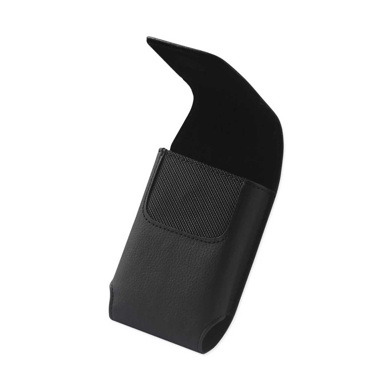 Leather Vertical Pouch/Phone Holster With Metal Logo In Black