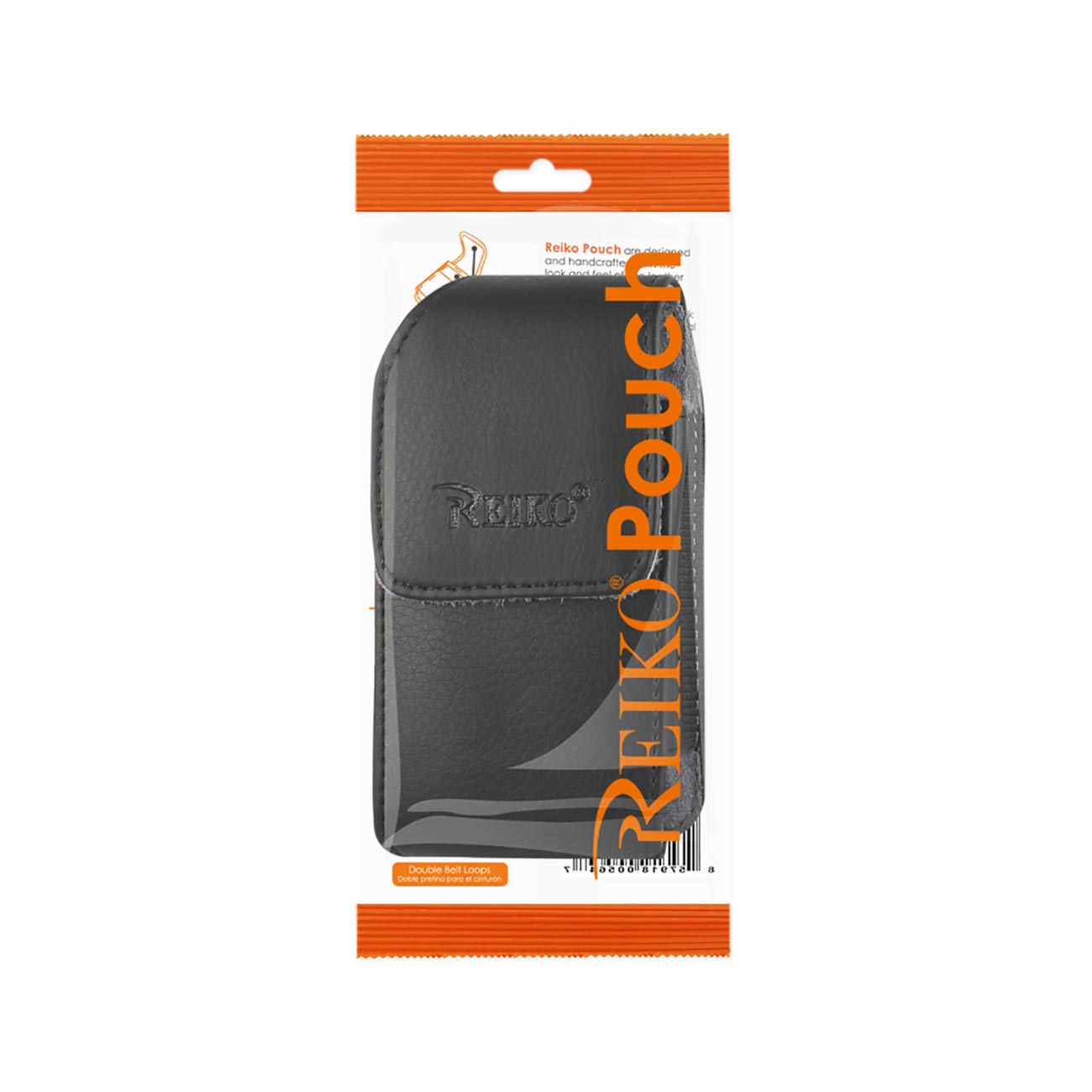 Leather Vertical Pouch/Phone Holster With Embossed Reiko Logo And Simple Design In Black