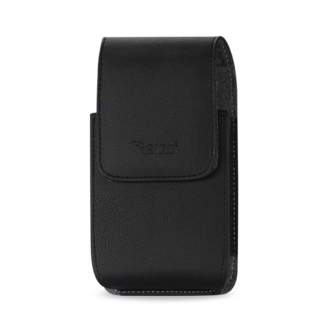 Leather Vertical Pouch/Phone Holster With Embossed Reiko Logo And Simple Design In Black