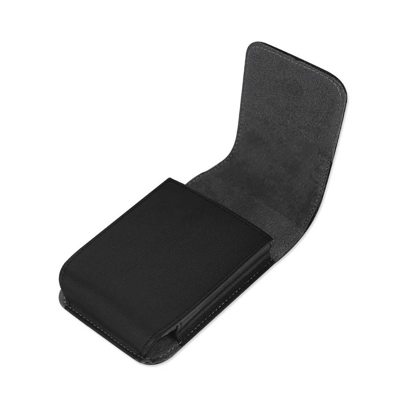 Leather Vertical Pouch/Phone Holster With Embossed Reiko Logo And Simple Design In Black