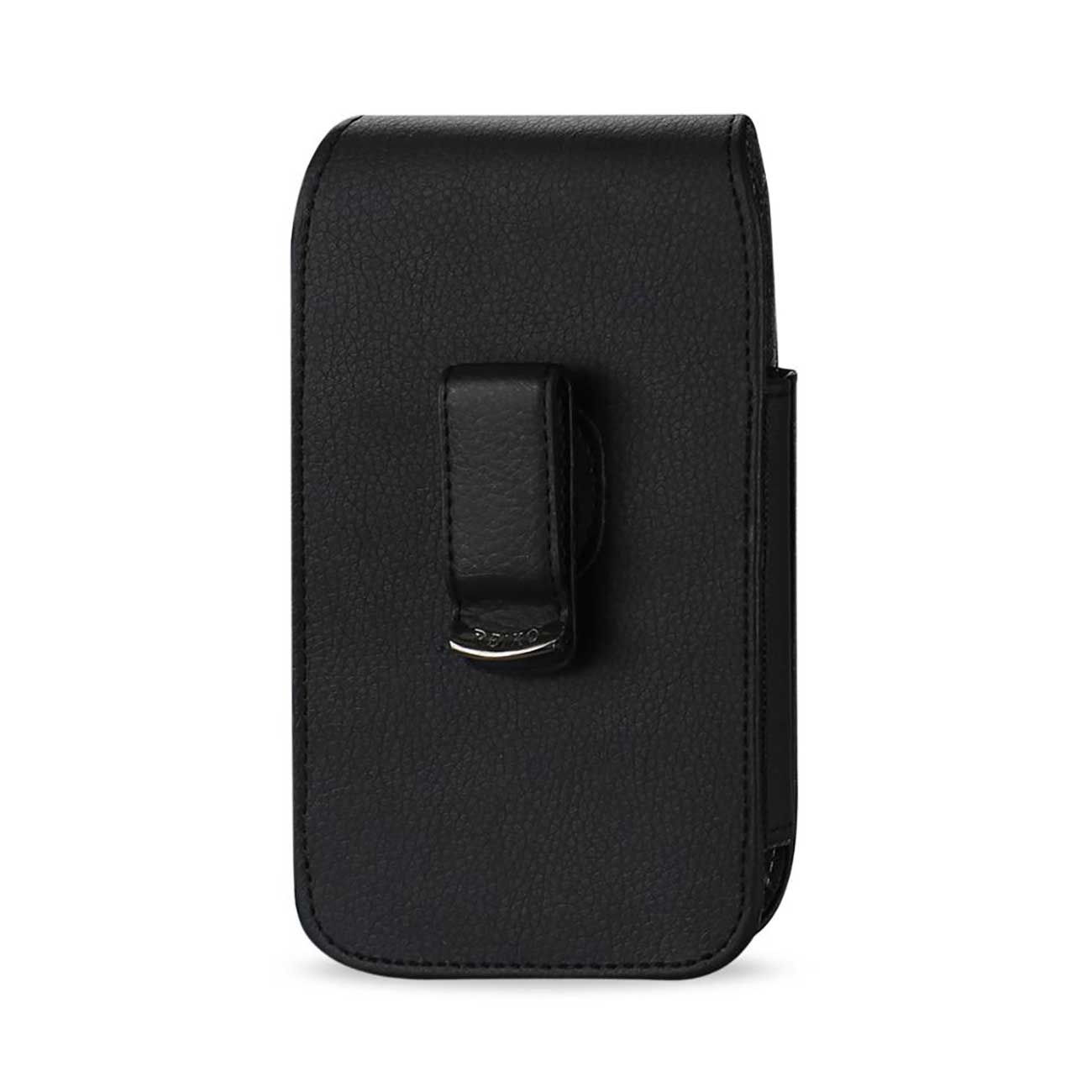 Leather Vertical Pouch/Phone Holster With Embossed Reiko Logo And Simple Design In Black