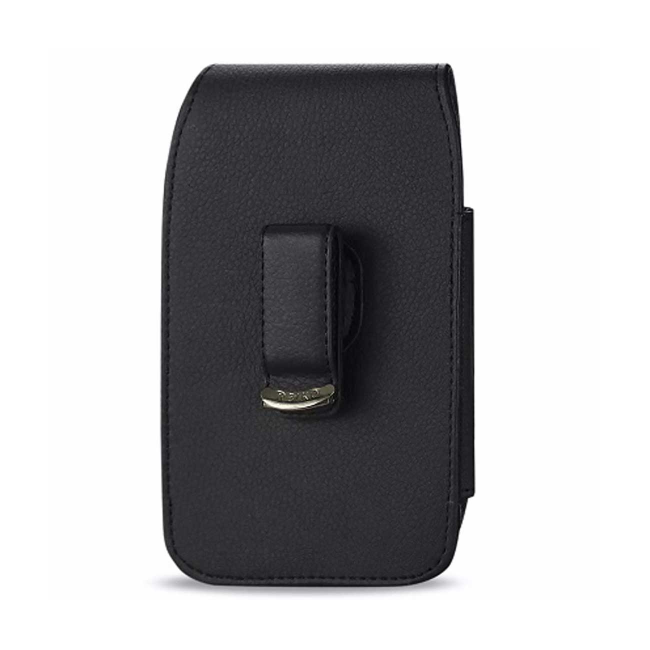 Vertical Leather Pouch/Phone Holster With Magnetic Closure And Belt Loop In Black