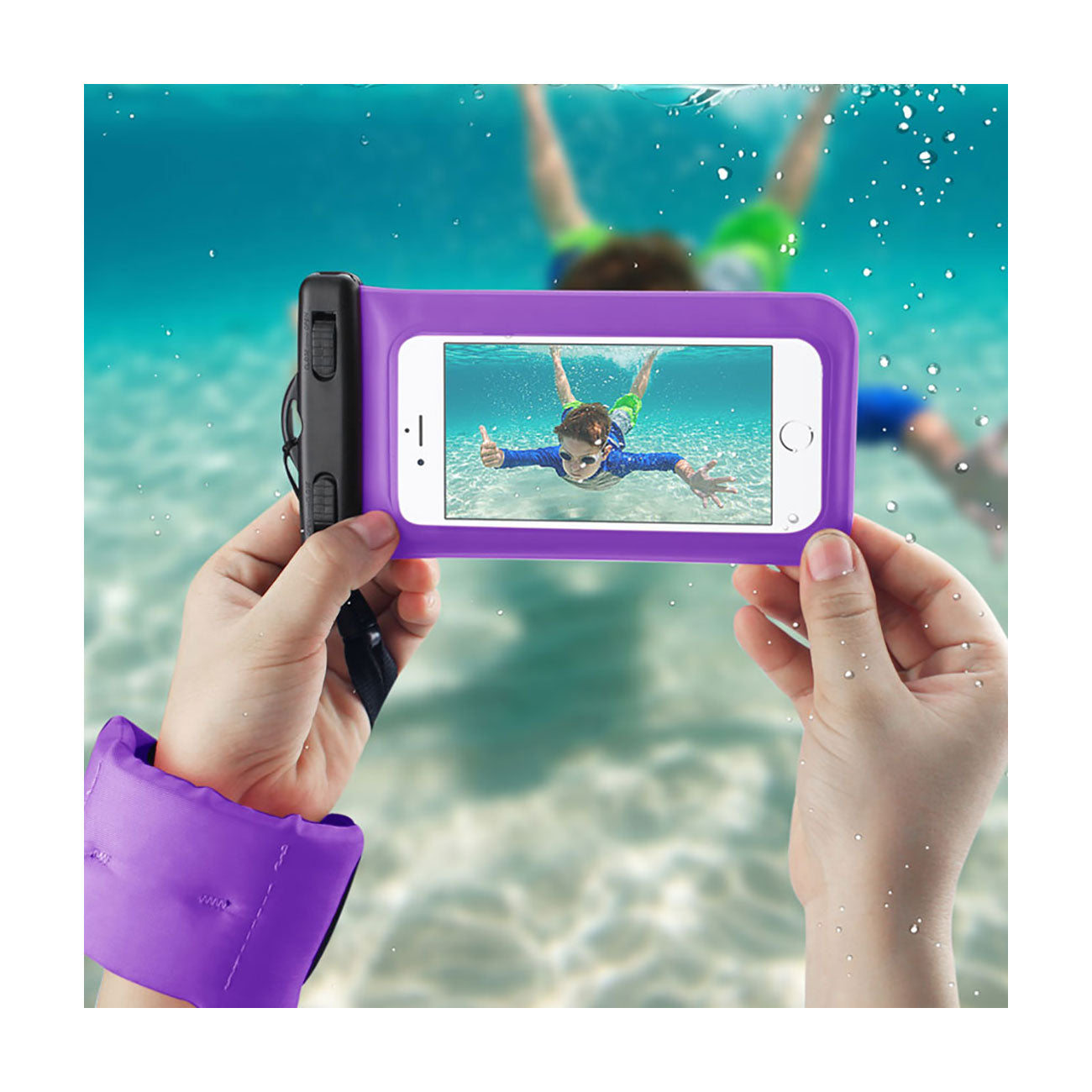 Case Waterproof With Touch Screen  Floating Adjustable Wrist Strap For 4.7X2.4X0.4 Inches Devices Purple Color