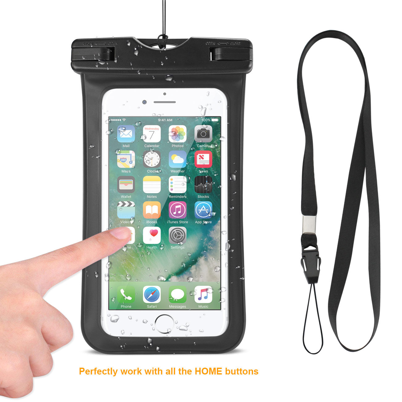 Reiko Waterproof Case With Touch Screen For 5.5X3X0.5 Inch Devices With Wrist Strap In Black