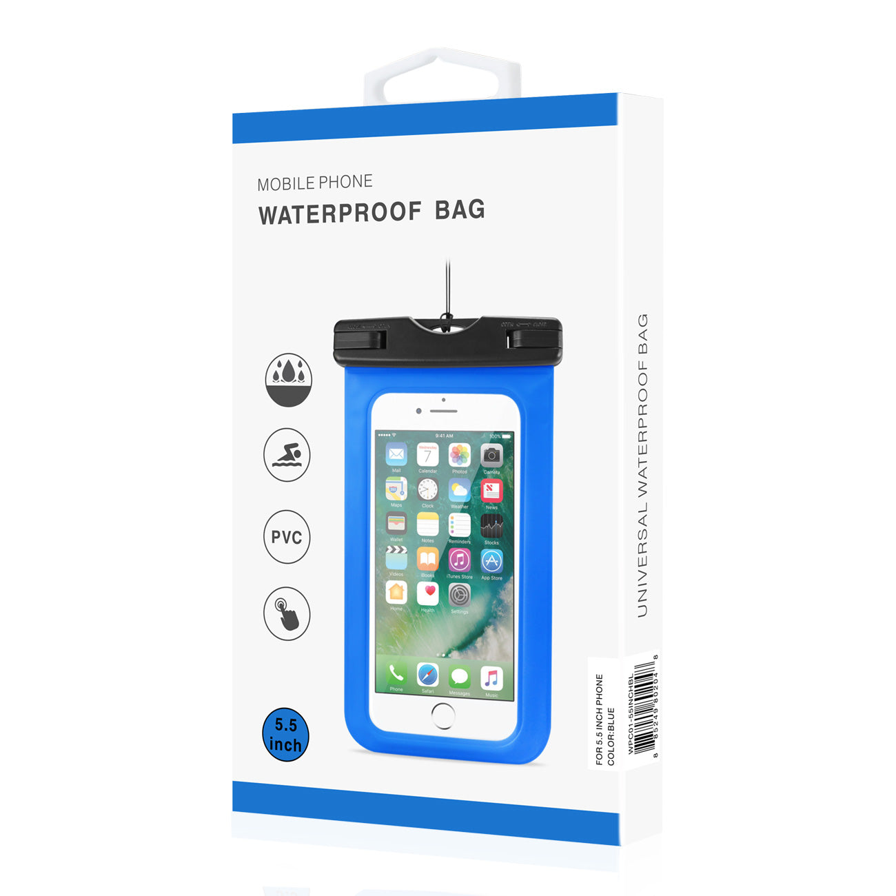 Reiko Waterproof Case With Touch Screen For 5.5X3X0.5 Inch Devices With Wrist Strap In Blue