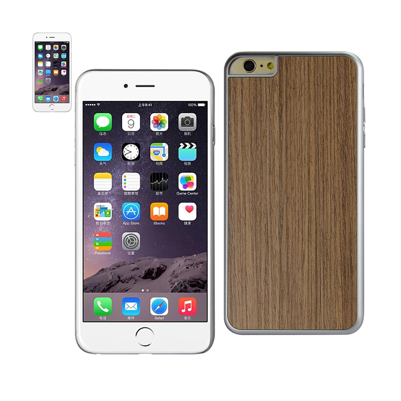 Case Wood Grain Slim Snap On iPhone 6 Plus Silver Color