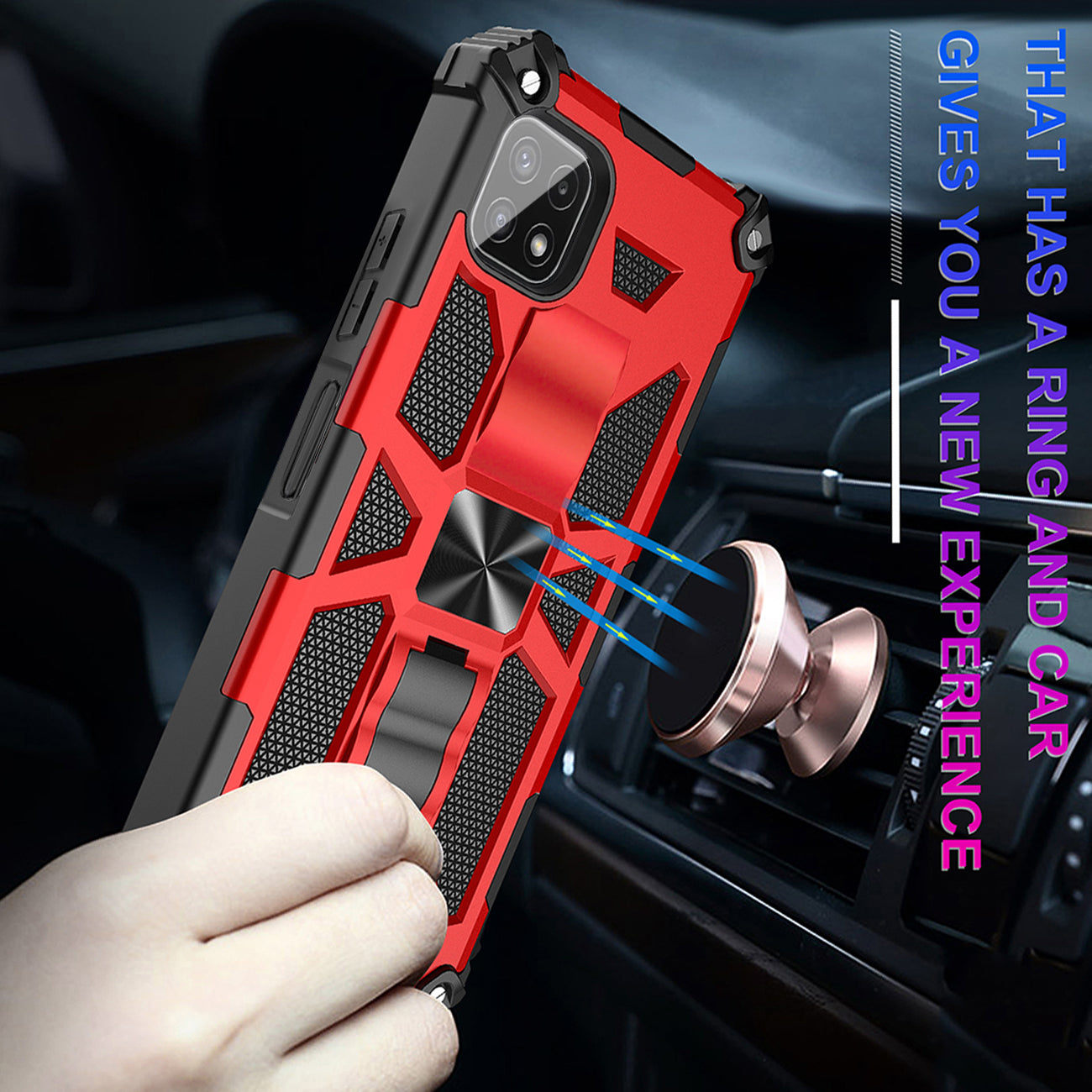 Built-in Kickstand TPU Case with Magnetic Mount for SAMSUNG GALAXY A22 5G in Red