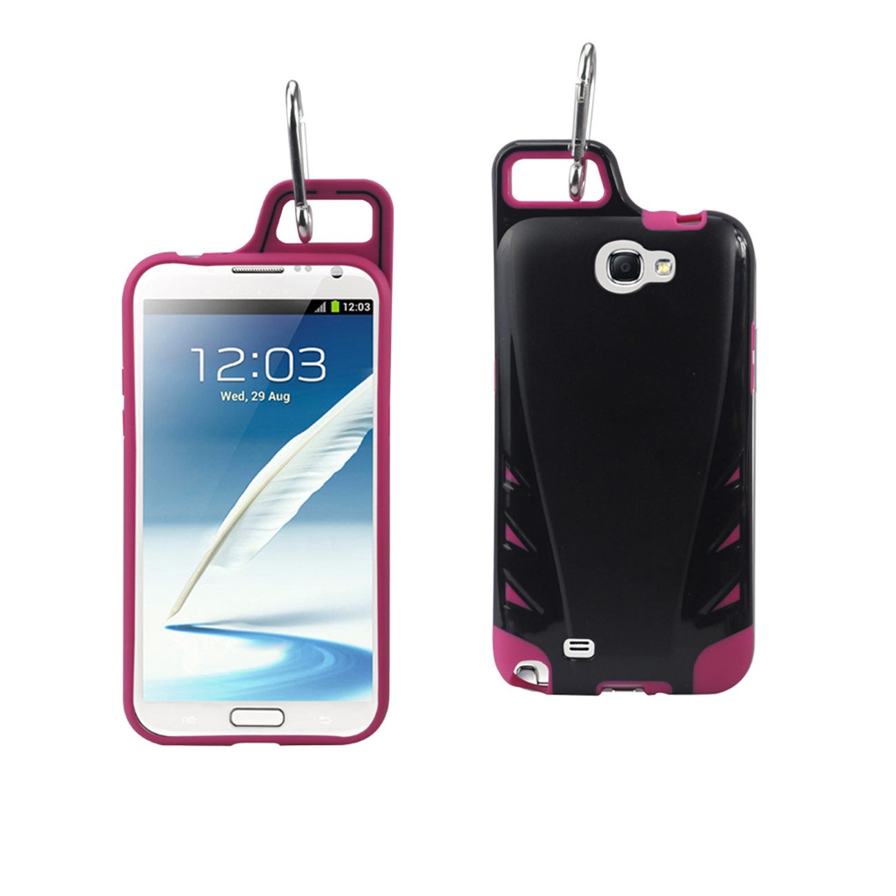 Samsung Galaxy Note 2 Dropproof Workout Hybrid Case With Hook In Black Hot Pink