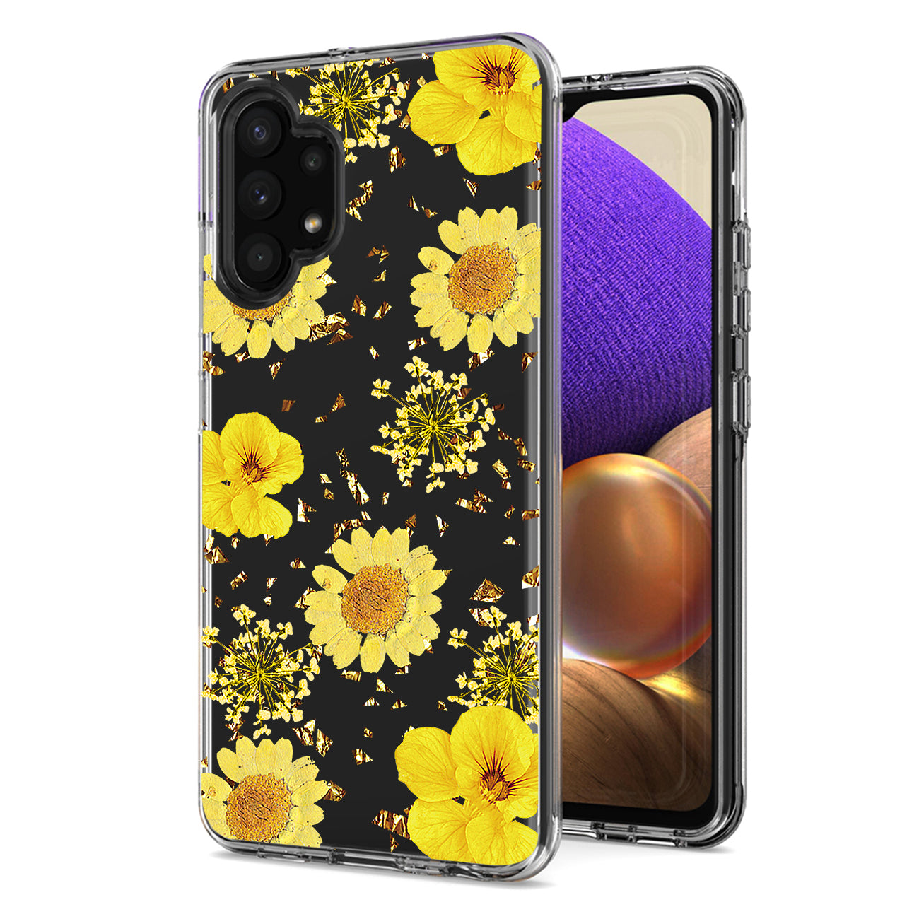 Pressed dried flower Design Phone case for Samsung Galaxy A32 5G In Yellow
