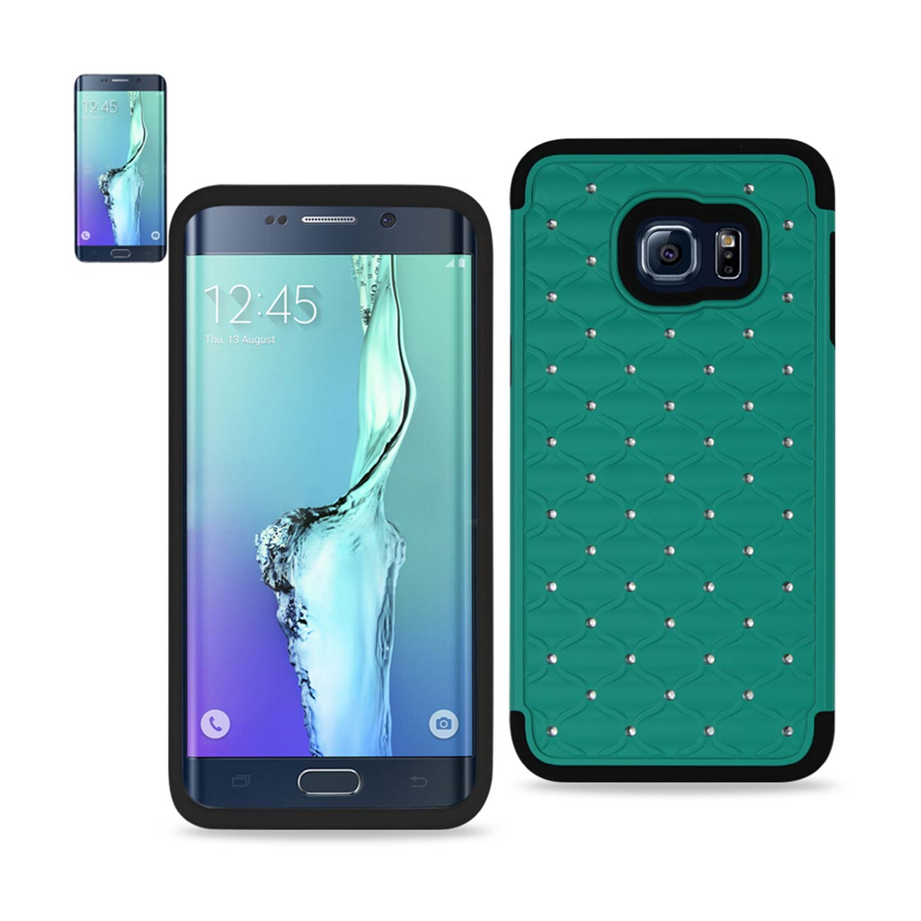 Samsung Galaxy S6 Edge Plus Hybrid Heavy Duty Jewelry Diamond Case In Black Green