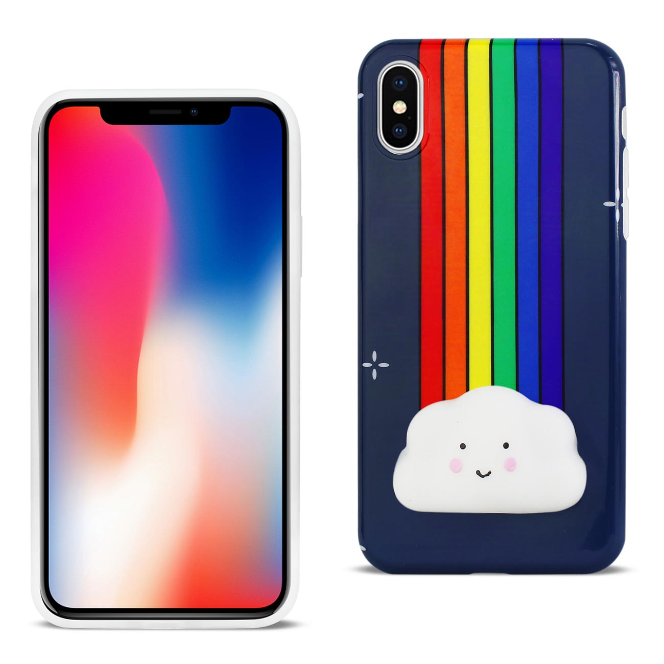 iPhone X/iPhone XS TPU DESIGN CASE WITH 3D SOFT SILICONE POKE SQUISHY RAINBOW CLOUD