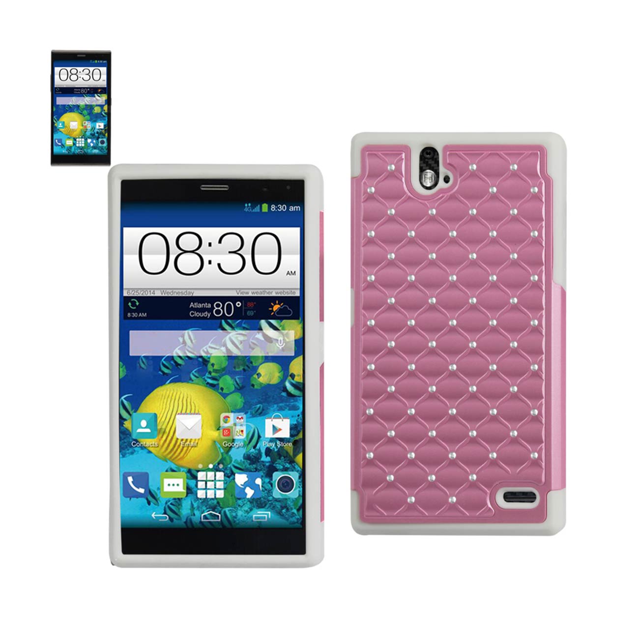 ZTE Grand X Max Hybrid Heavy Duty Jewelry Diamond Case In White Pink