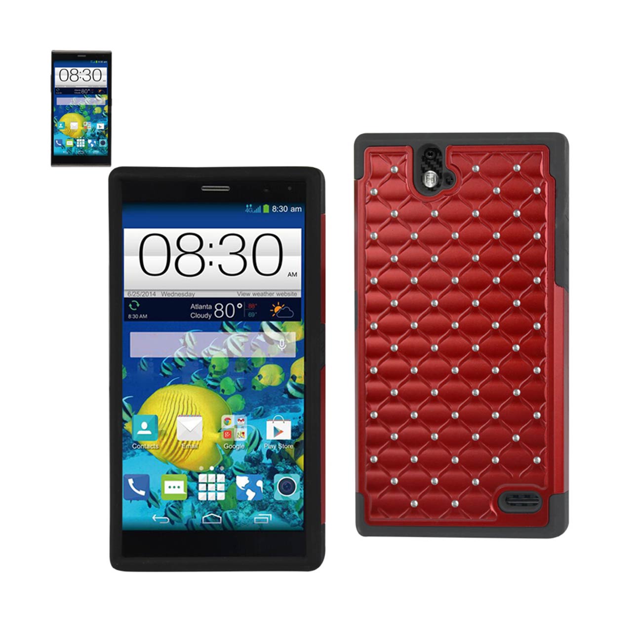 ZTE Grand X Max Hybrid Heavy Duty Jewelry Diamond Case In Black Red