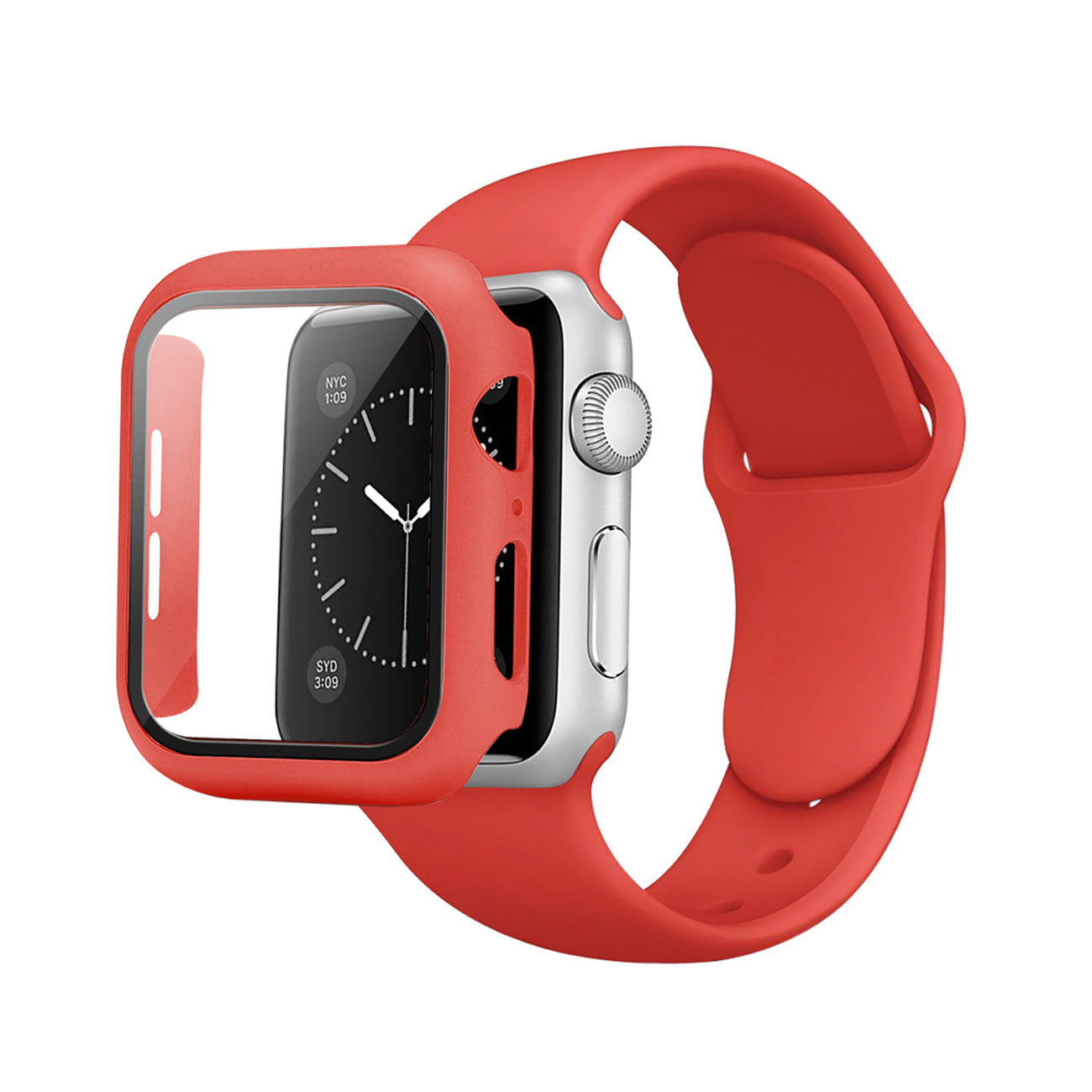 Watch Case PC With Glass Screen Protector, Silicone Watch Band Apple Watch 41mm Red Color