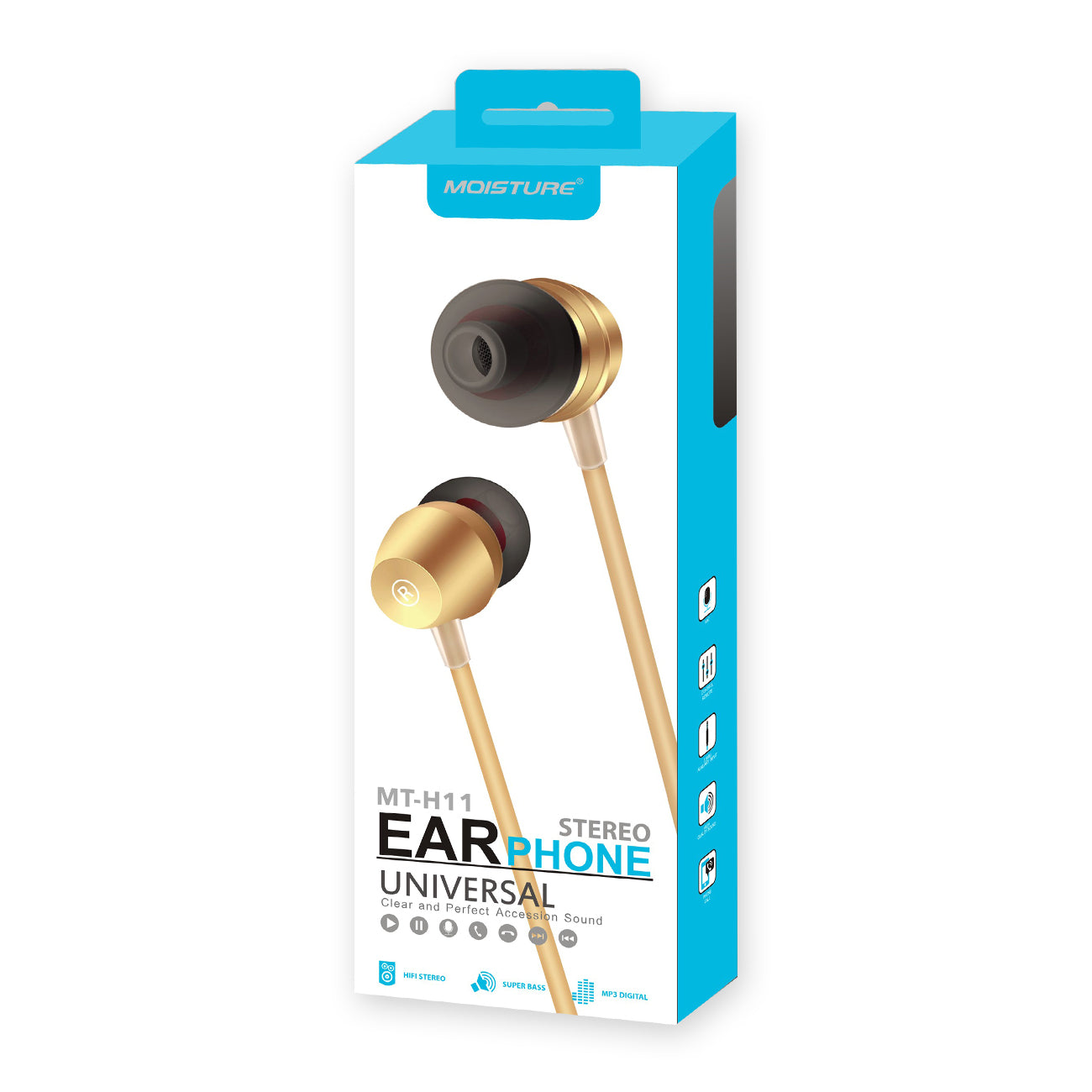Earphones In-Ear Universal High Quality Sound Gold Color.