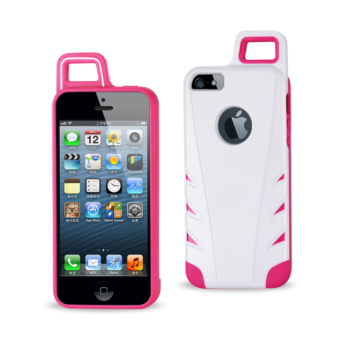 Case Hybrid Drop Proof Workout With Hook iPhone 5/ 5S/ SE White Pink Color