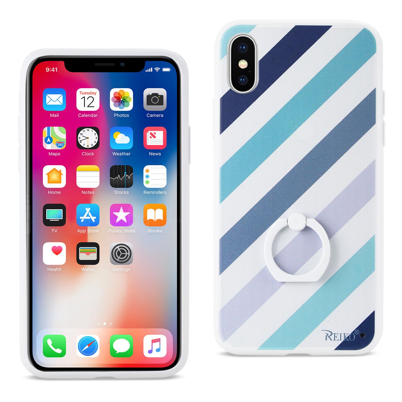 iPhone X/iPhone XS STRIPE PATTERN TPU CASE WITH ROTATING RING STAND HOLDER