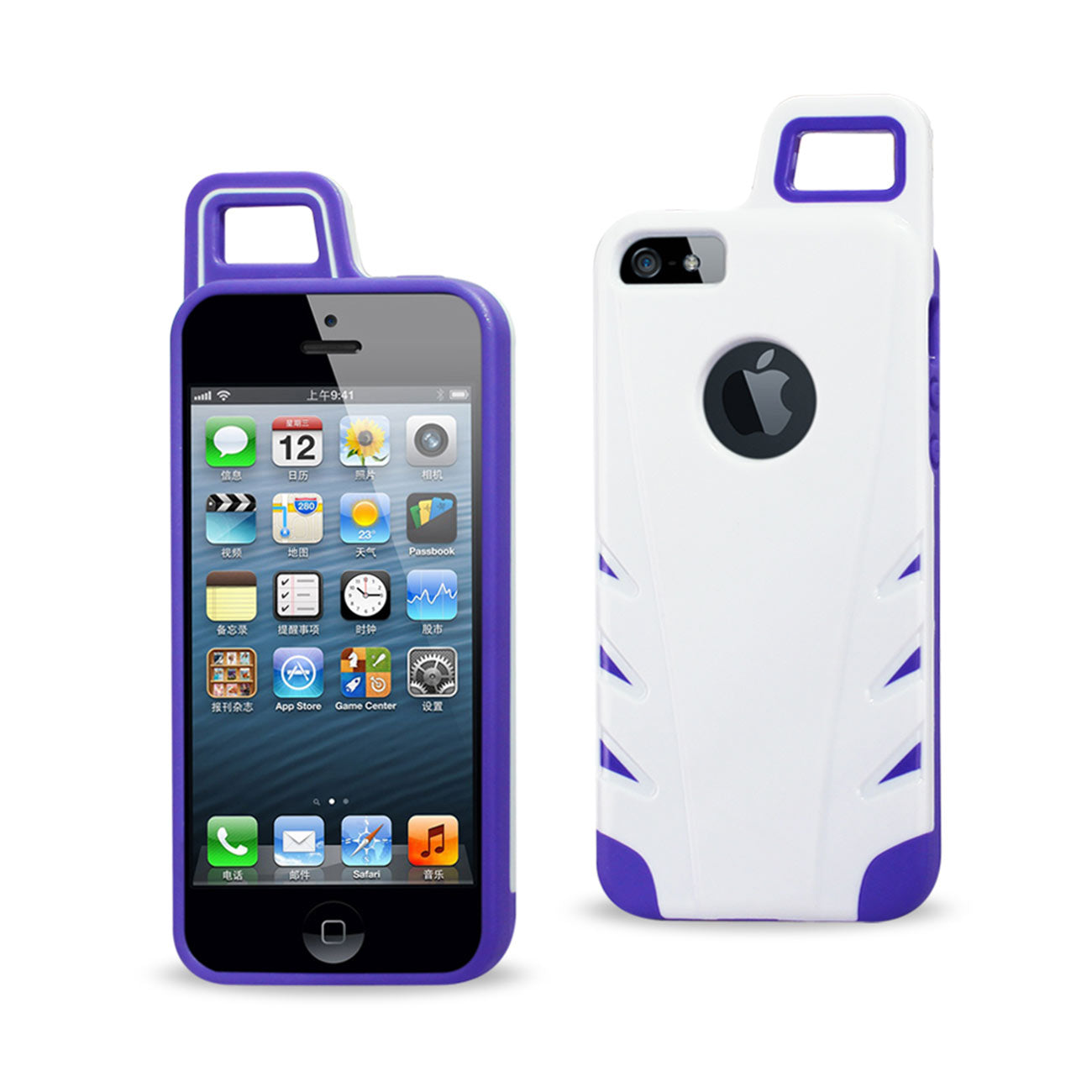Case Hybrid Drop Proof Workout With Hook iPhone 5/ 5S/ SE White Purple Color
