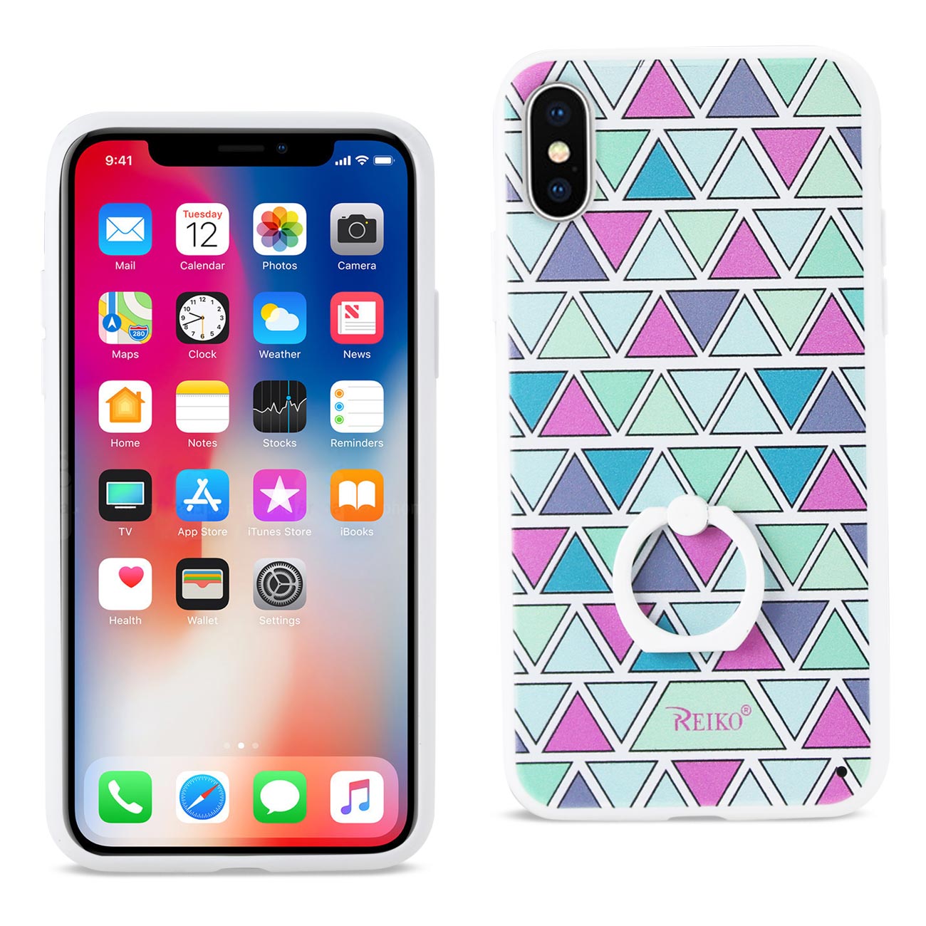 iPhone X/iPhone XS TRIANGLE PATTERN TPU CASE WITH ROTATING RING STAND HOLDER