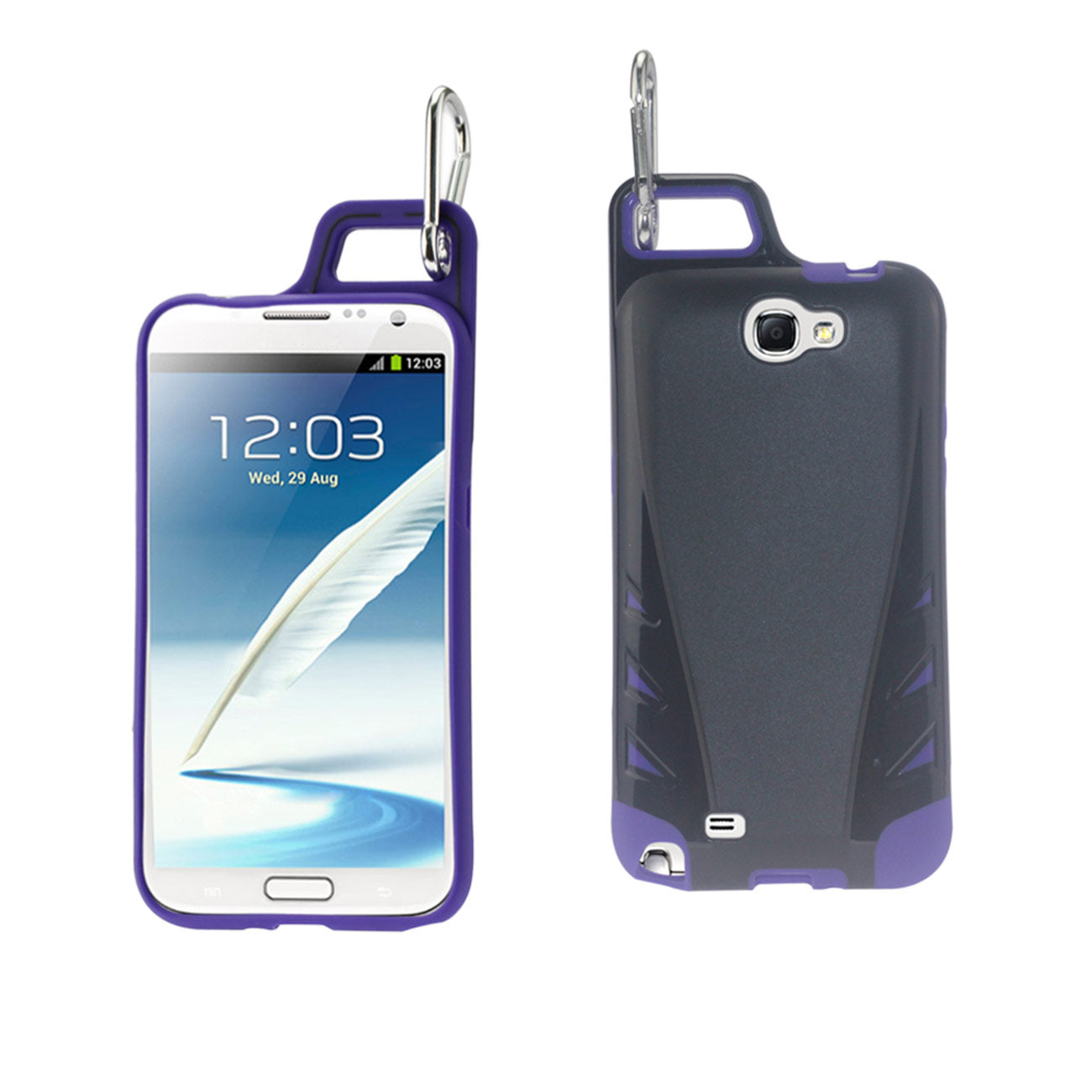 Samsung Galaxy Note 2 Dropproof Workout Hybrid Case With Hook In Black Purple