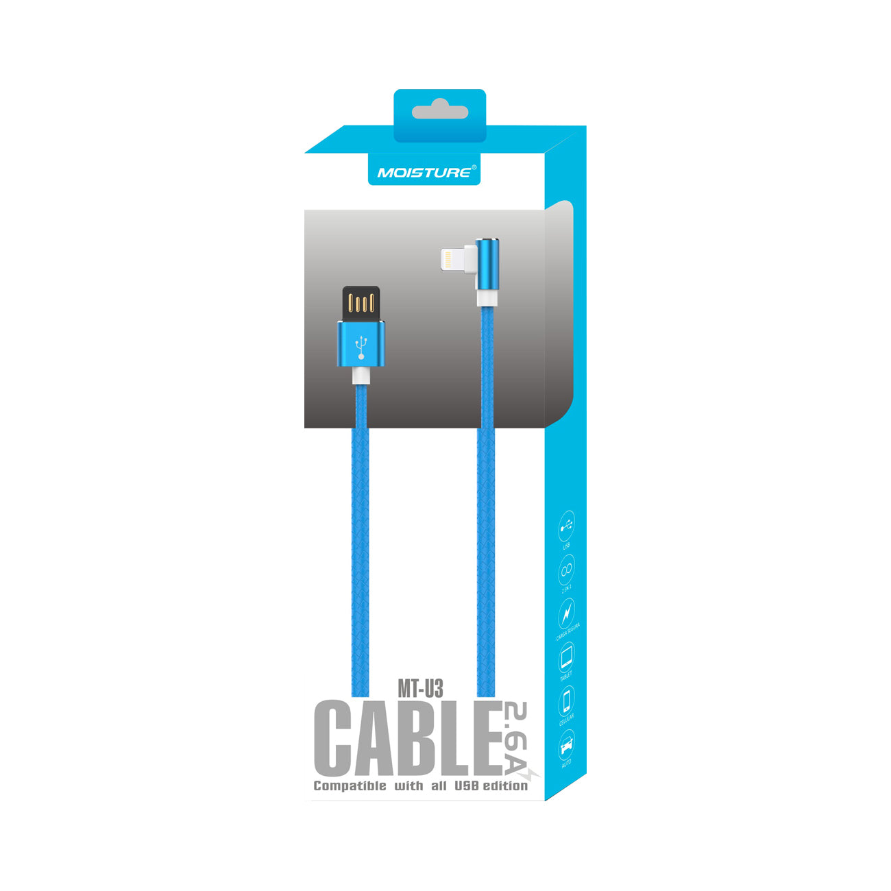Cable USB 8PIN Premium Full Steel Moisture 2.6A Blue Color