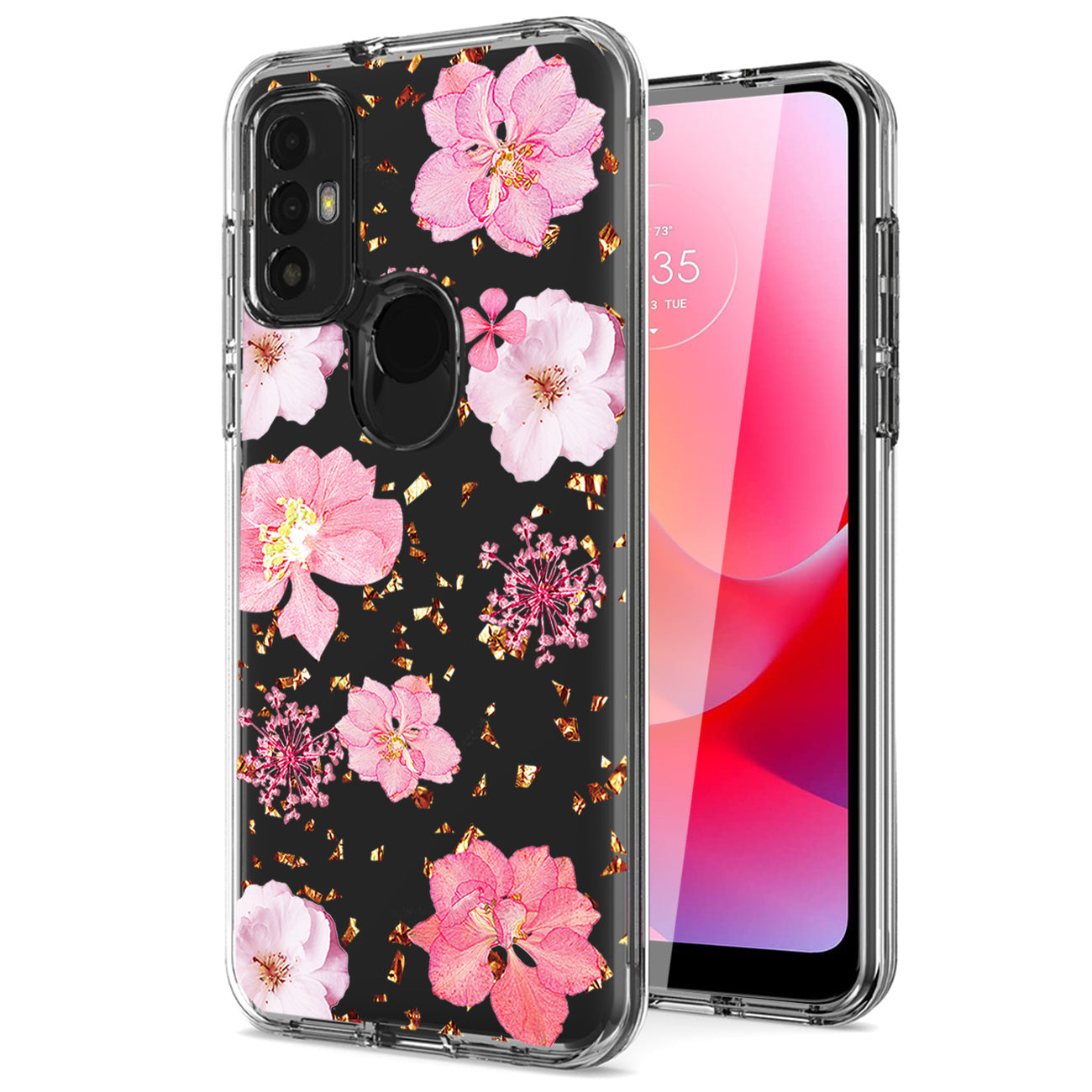 Pressed dried flower Design Phone case For Moto-G Pure 2021/G Power 2022 In Pink