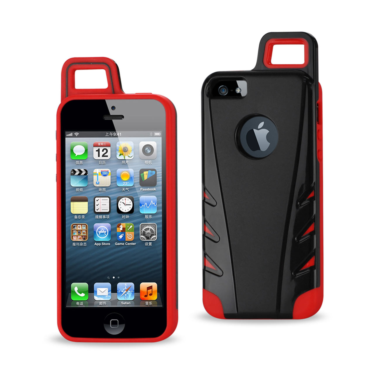 Case Hybrid Drop Proof Workout With Hook iPhone 5/ 5S/ SE Black Red Color